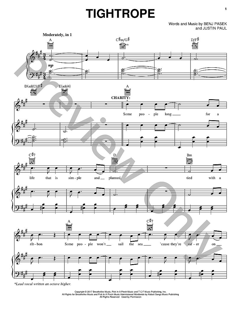 Tightrope P/V/G Sheet Music | J.W. Pepper