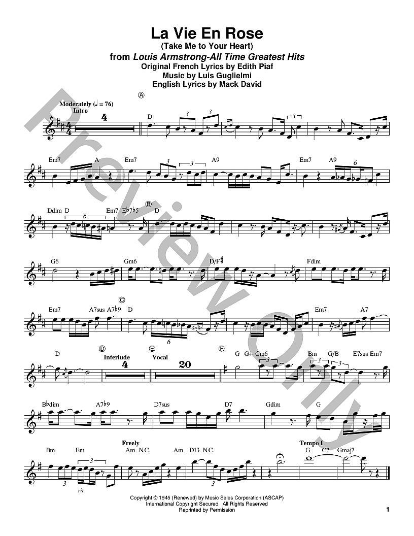 La Vie En Rose (Take Me To Your Heart Again) Sheet Music | J.W. Pepper