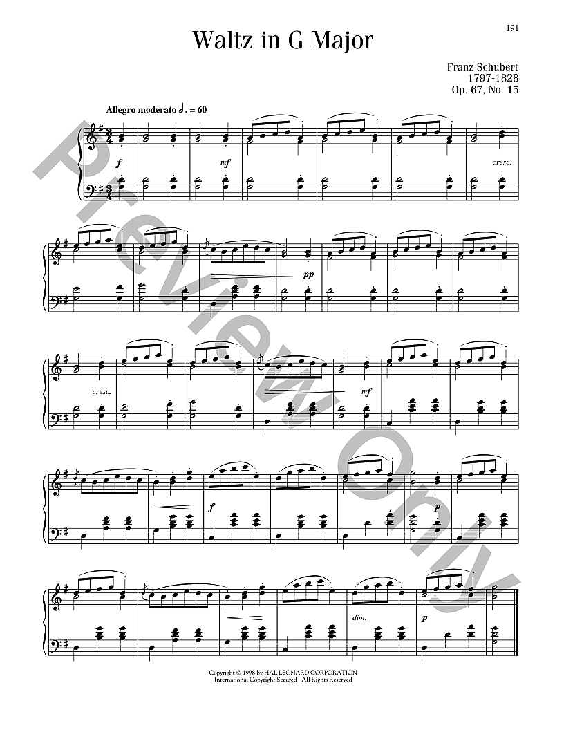 Waltz In G Major, Op. 67, #15 Piano Sheet Music | J.W. Pepper