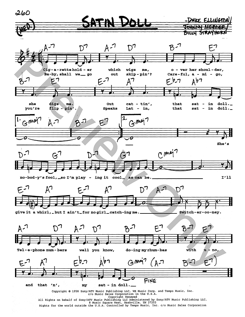 ボーカル　ビッグバンド譜面:Satin Doll Satin Doll P/V/G Sheet Music | J.W. Pepper