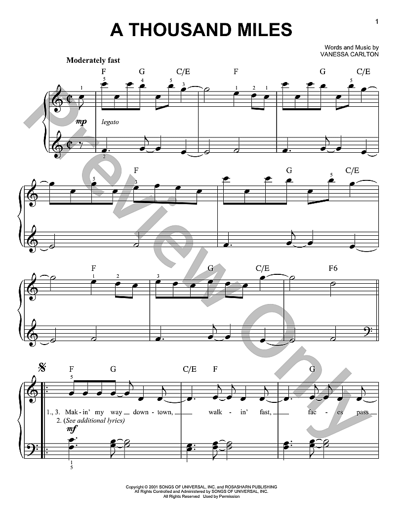 A Thousand Miles Piano Sheet Music | J.W. Pepper