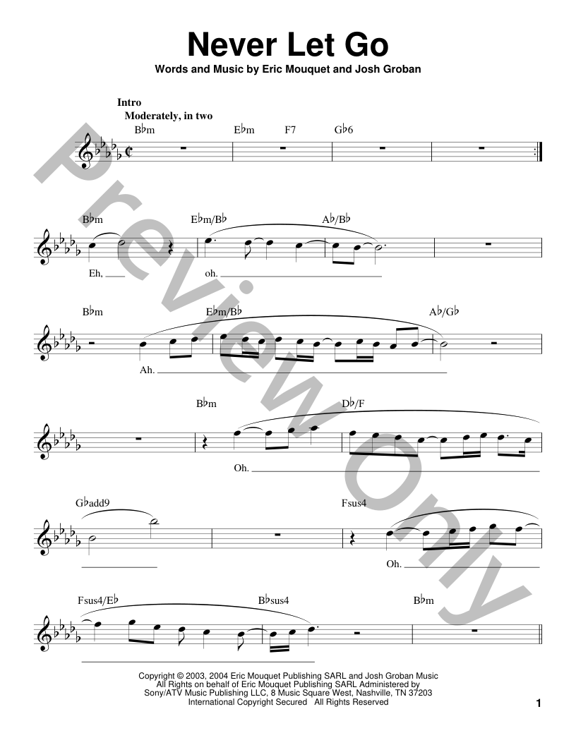 Never Let Go P/V/G Sheet Music | J.W. Pepper