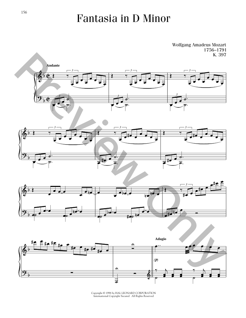 Fantasia In D Minor, K 397 Piano Sheet Music | J.W. Pepper