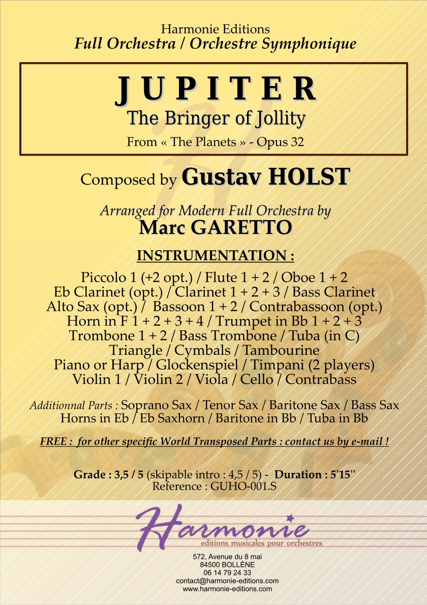 JUPITER , The Bringer of Jollity Orchestra Sheet Music | J.W. Pepper